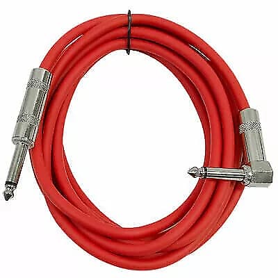 4 Pack-10' Guitar Cable Ts 1/4" To Right Angle-Instrument Cord - Red image 1