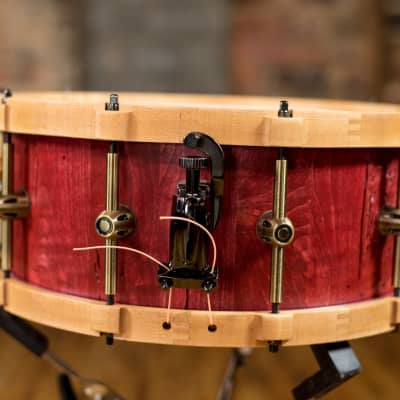 HHG Drums 14x6 Reclaimed Maple With Matching Hoops, Satin Red image 4