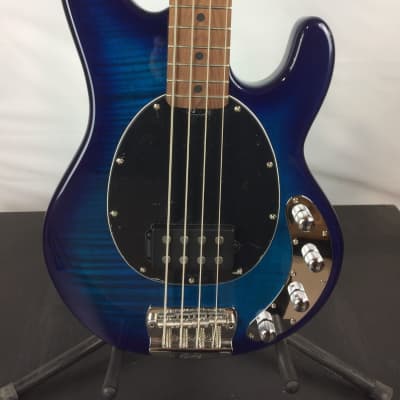 Sterling StingRay RAY34FM Flame Maple 4-String Bass Guitar, Neptune Blue w/ Bag image 4