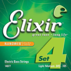 Elixir 14077 Nanoweb Nickel Plated Steel 4-String Electric Bass Strings - Medium (45-105)