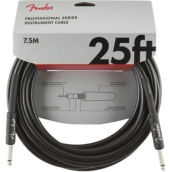 Fender Professional Instrument Cable, 7.6m/25ft, Black image 1