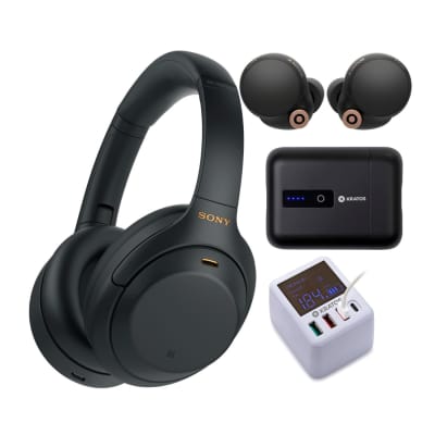 Sony WH-1000XM4 Wireless Noise Canceling Over-Ear Headphones (Silver)  Bundle with 10000 mAh Ultra-Portable LED Display Wireless Quick Charge  Battery