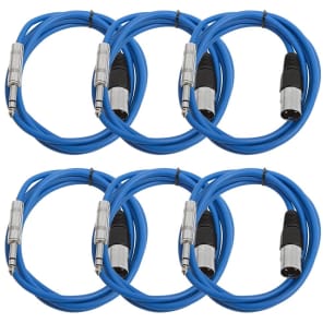 Seismic Audio SATRXL-M6BLUE6 XLR Male to 1/4" TRS Male Patch Cables - 6' (6-Pack)