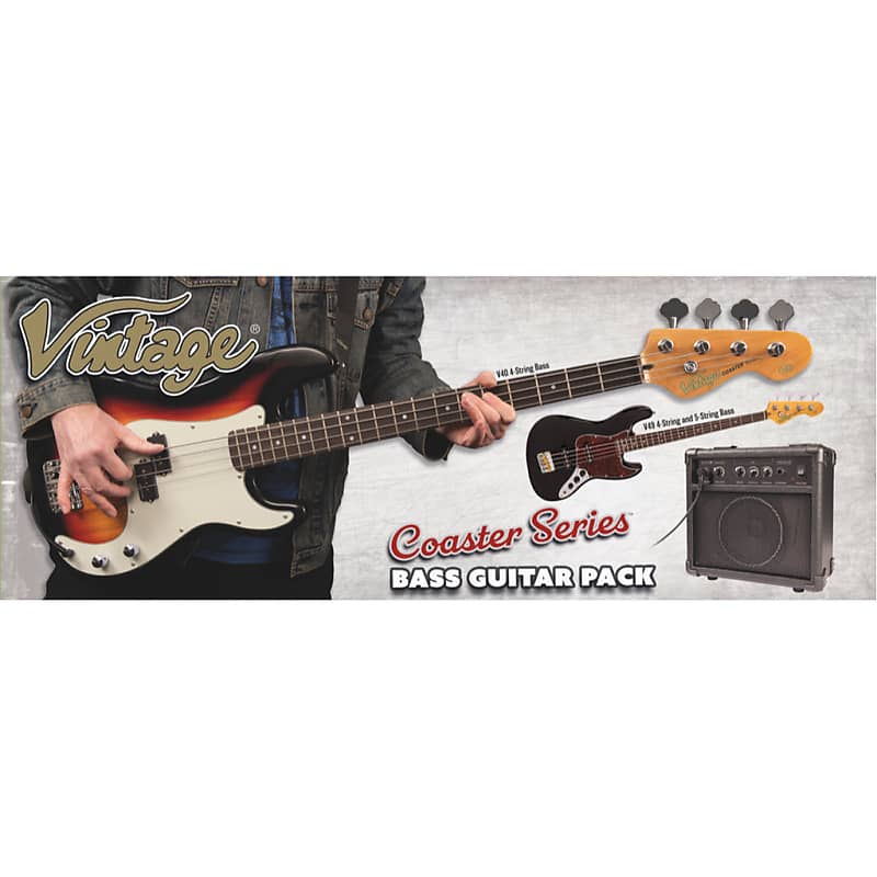 Vintage V40 Coaster Series Bass Guitar Pack Left Hand Gloss