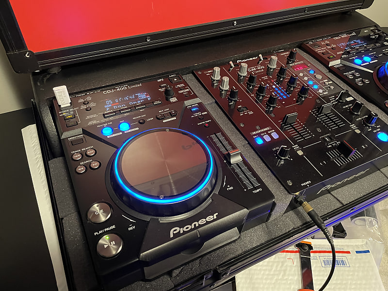Pioneer DJ DJM-400 & CDJ-400 Pair Limited Black Blue + Custom Case DJM400  CDJ400