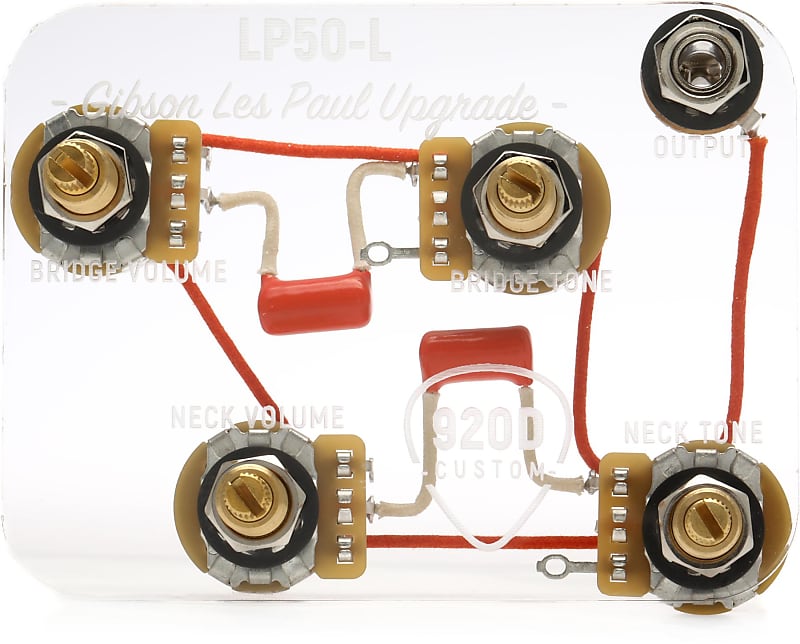 920D Custom Les Paul Wiring Harness with 3-way Switch and 4 Long Shaft Pots image 1