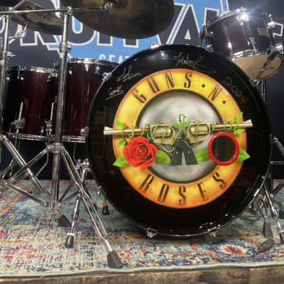 Frank Ferrer's Guns N Roses, Pork Pie, 2014 Las Vegas Residency Drum Set, 26",18",16",12" Black Cherry Sparkle. Signed! Authenticated! image 14