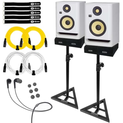 KRK ROKIT 5 G4 RP5G4 5" Active Powered Studio Monitor Speakers White with Stands image 1