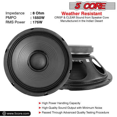 5 Core 12" Inch PA DJ Audio Subwoofer PAIR Replacement Speaker 1550 W , 8 Ohm , 60 oz Magnet -FR 12155 2pcs image 4