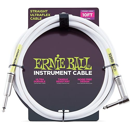 Ernie Ball Straight/Angle Instrument Cable, 10 ft, White(New) image 1