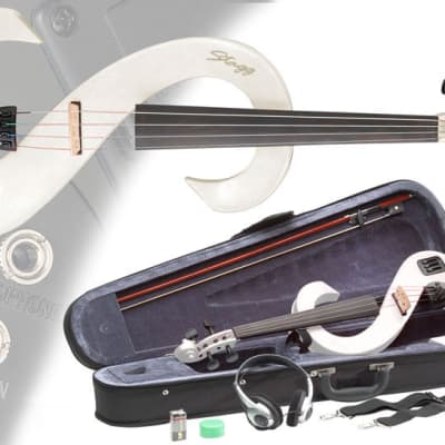 STAGG White 4/4 Silent Electric Violin Set W/fine Tuners Solid Maple Full Size image 2