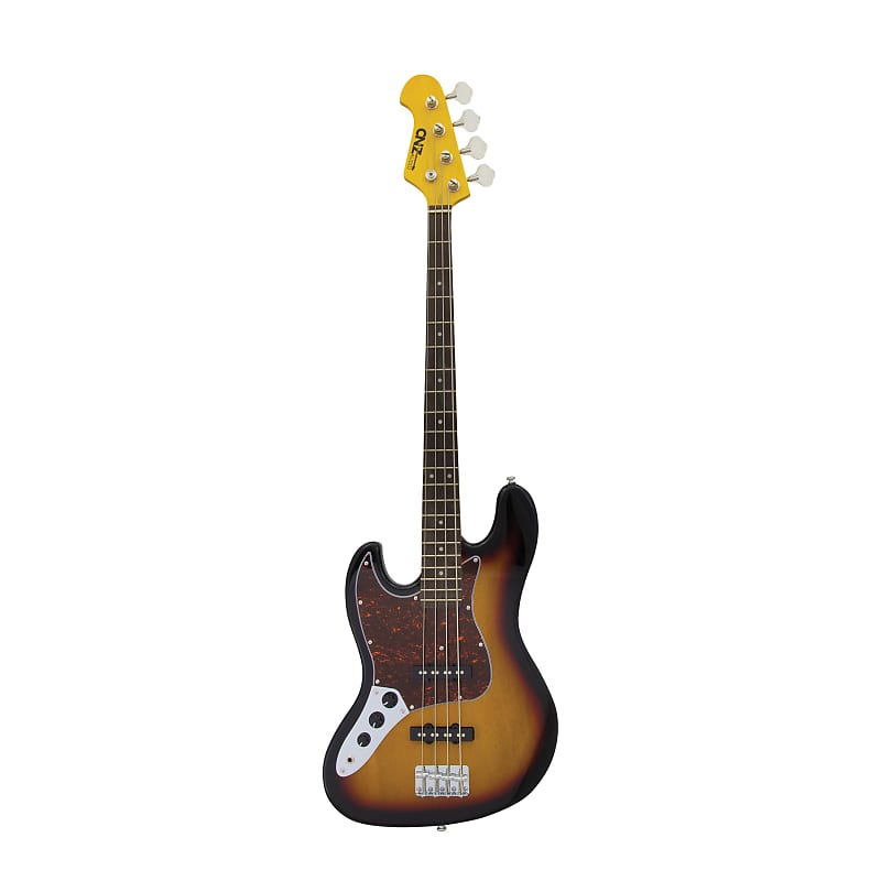 CNZ Audio JB Left Handed Electric Bass Guitar - Maple Neck, Red Tortoise Pickguard, Sunburst image 1