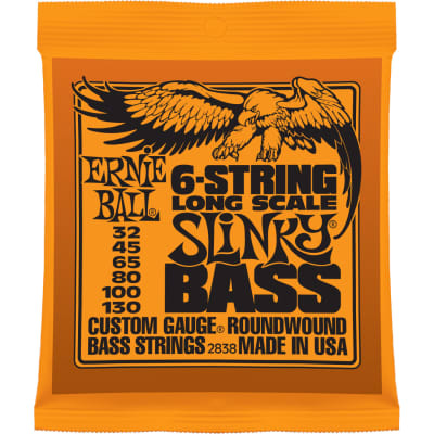 Ernie Ball Slinky Long Scale 6-String Nickel Wound Electric Bass Strings.032, .045, .065, .080, .0100 .130 image 1