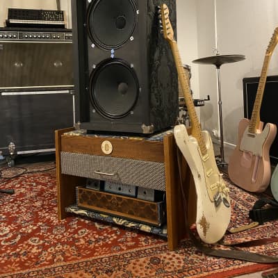 Heavy Seas Amp Riser/ Pedalboard storage for studio - Golden Ash / Sea Weed Morris Fabric image 2