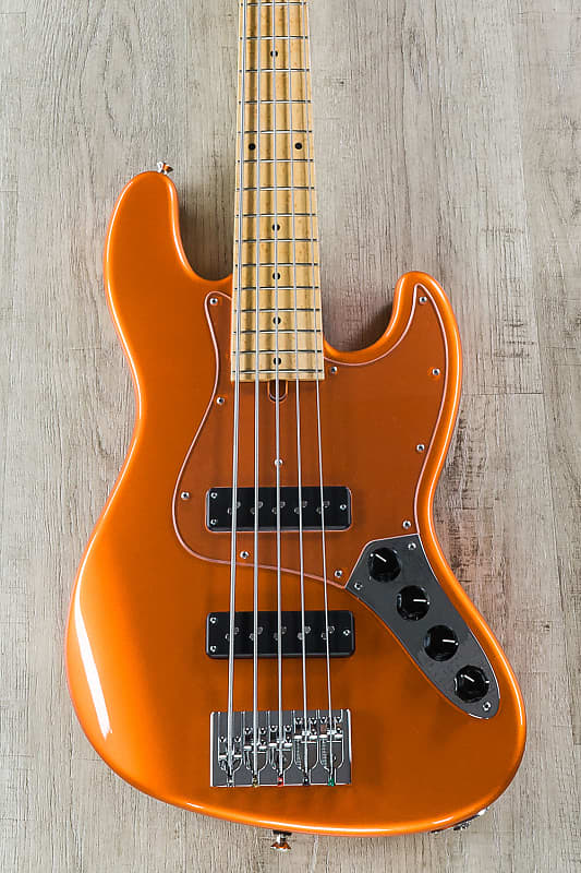 Mike Lull Custom Guitars M5V 5-String Bass Birdseye Maple Fingerboard Orange image 1