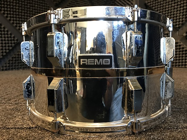 Remo 8x14 Quadura Acousticon Snare Drum Chrome w/Gold Stripe Quick Release  Lugs 