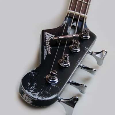 Black/Silver Heavy Relic Precision Style PS  Electric Bass Guitar By Burretone Guitars image 4