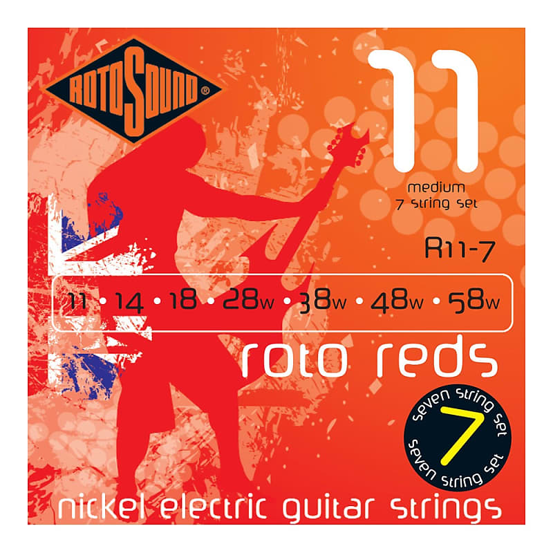 Rotosound Reds Nickel Electric Guitar Strings Medium 7 string 11-58 R11-7 image 1