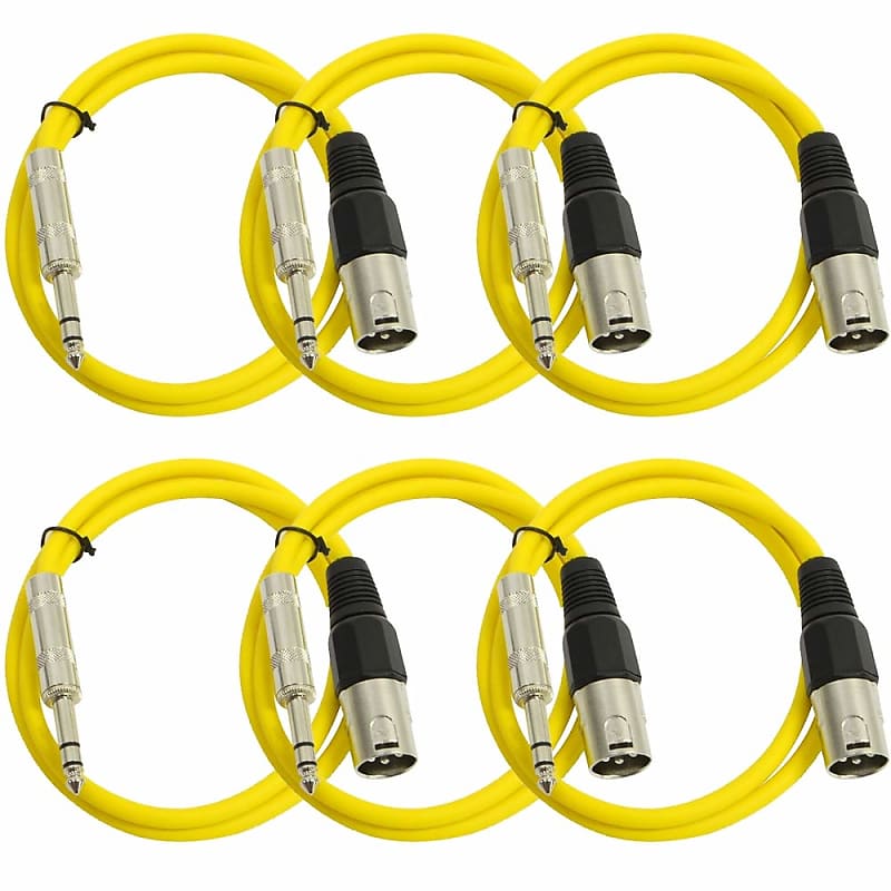 SEISMIC 6 PACK Yellow 1/4" TRS XLR Male 3' Patch Cables image 1
