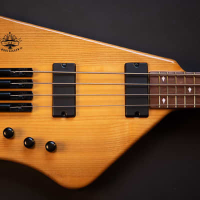 BootLegger Guitar Ace Headless Bass 4 String 7.8 Lbs With Honey Clear Stiletto Case &  Gig Bag image 5
