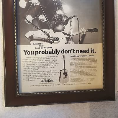 1974 Loprinzi Guitars Promotional Ad Framed Larry Coryell LR-15 Original for sale