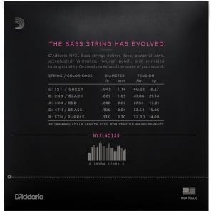 D'Addario NYXL45130 Long Scale Regular Light 5-String Bass Strings NYXL 45-130 image 3