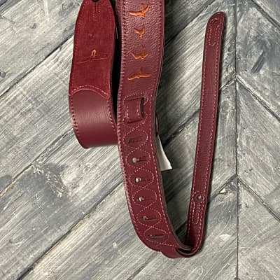 PRS Paul Reed Smith Embroidered Birds Premium Leather Strap - Burgandy image 1