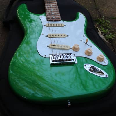 Johnson AXL S-Style Transparent Green Electric Guitar w/ Case & new Fender knobs image 2