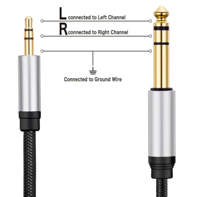J&D 3.5mm to 6.35mm Stereo Audio Cable, Gold Plated 3.5mm 1/8 inch Male TRS  to 6.35mm 1/4 inch Male TRS Copper Shell Cable with Zinc Alloy Housing