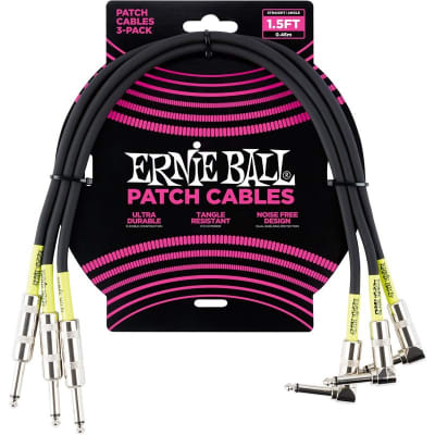 Ernie Ball 6076 Patch Cable, 1.5ft/45cm, Black, 3 Pack for sale