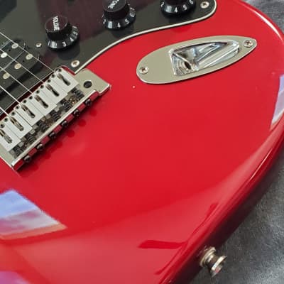 2003 Squier Standard Double Fat Strat Stratocaster Electric Guitar - Candy Apple Red Finish image 7