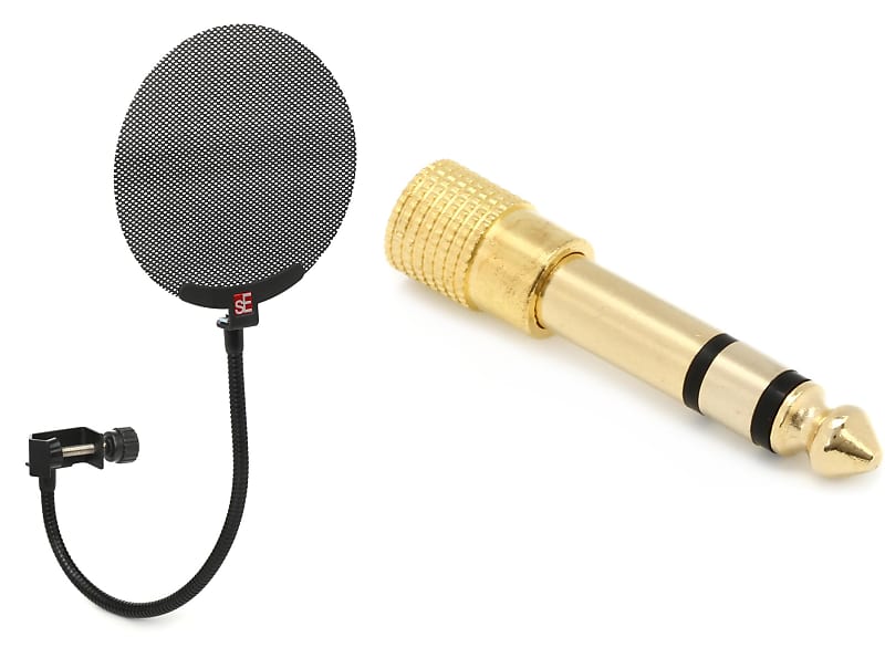 sE Electronics Studio Mic Pop Screen  Bundle with Hosa GHP-105 3.5mm TRS Female to 1/4-inch TRS Male Headphone Adapter image 1