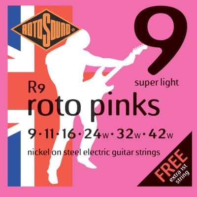 Rotosound Roto Pinks Nickel on Steel Electric Guitar Strings R9 SUPER LIGHT 9-42 for sale