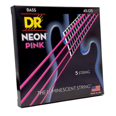 DR Strings Neon Pink Bass Strings 5-String Set (45-125), K3 Coated, NPB5-45 image 1