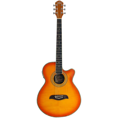 Oscar Schmidt OG10CEFYS Concert Cutaway Acoustic Electric Guitar, Flame Yellow Sunburst for sale