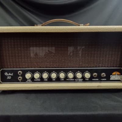 1980s Sundown Rebel 50 Guitar Amplifier Head 50 Watt 6L6GC Super Rare Dennis Kager Blonde Tolex for sale