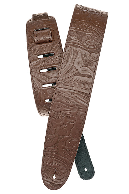 Planet Waves Embossed Leather Guitar Strap, Brown image 1