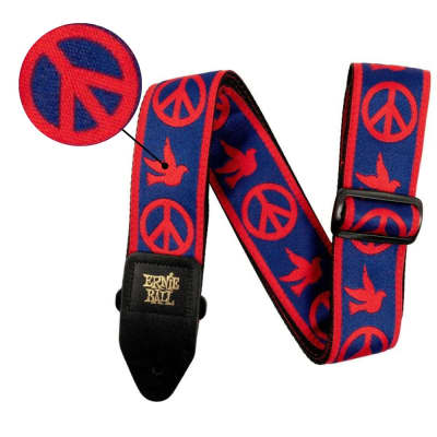 4698 Ernie Ball Red Blue Peace Love Dove Jacquard Woven Weave Guitar Strap for sale