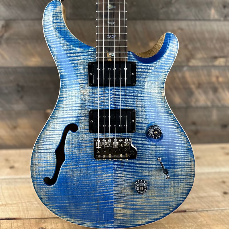 PRS Wood Library Custom 24 Semi-Hollow Flame Maple 10 Top, Korina Back, Torrified Maple Neck, Ziricote FB - Faded Blue Jean Satin 391870 image 1