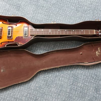 Vintage 1960s Teisco Rhythm Line Viola Violin Scroll Headstock Beatles Bass Guitar Rare Sunburst Clean Case Low Easy To Play Action Short Scale 30' image 18