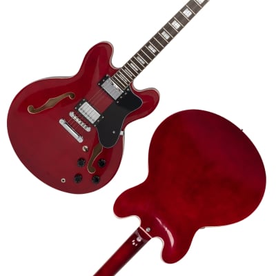 Glarry Semi-Hollow GGS Electric Guitar  Basswood Body, Set Neck + Bone Nut + Soft Case 2022 Red image 4