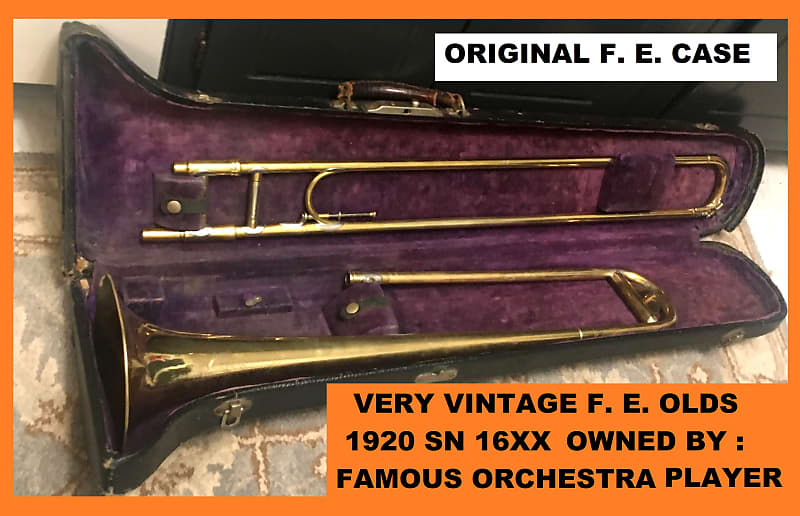 HISTORIC 1920 F.E. OLDS TROMBONE FAMOUSLY OWNED: " THE HARMONIAN " USED IN 1920-30'S BEN SELVEN ORCHESTRA EXCELLENT TECH. SERVICED W/ORG. CASE / ELKHORN MPC image 1