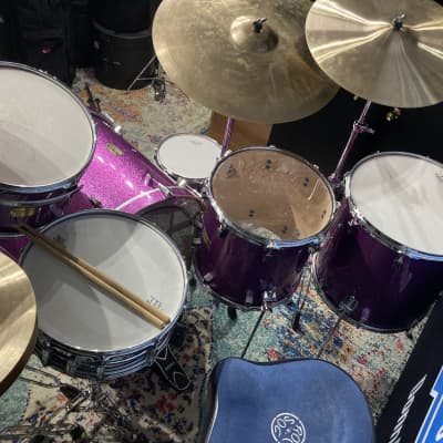 Frank Ferrer's Guns N Roses, Pork Pie, 2016 Drum Set, 24",16",14",13",12" Purple Sparkle. Signed! Authenticated! image 17