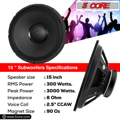 5Core 15 Inch Subwoofer Speaker 8 Ohm Replacement DJ Bass Sub Woofer w 90 Oz Magnet image 10