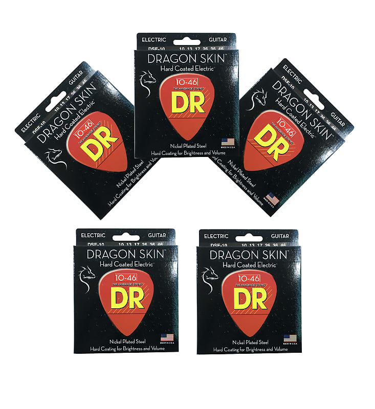 DR Guitar Strings 5 Pack Electric Dragon Skins 10 46 Medium