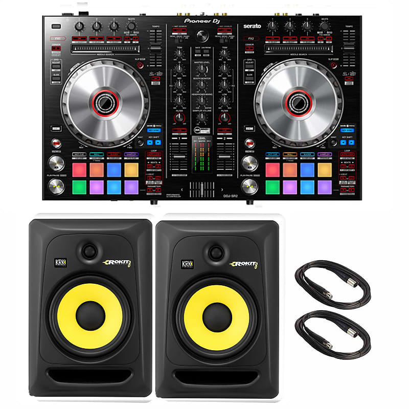 Pioneer DJ DDJ-SR2 Portable 2-Channel Controller for Serato DJ. With KRK ROKIT  RP8G3 Studio Monitor Pair and Cables Bunddle. image 1