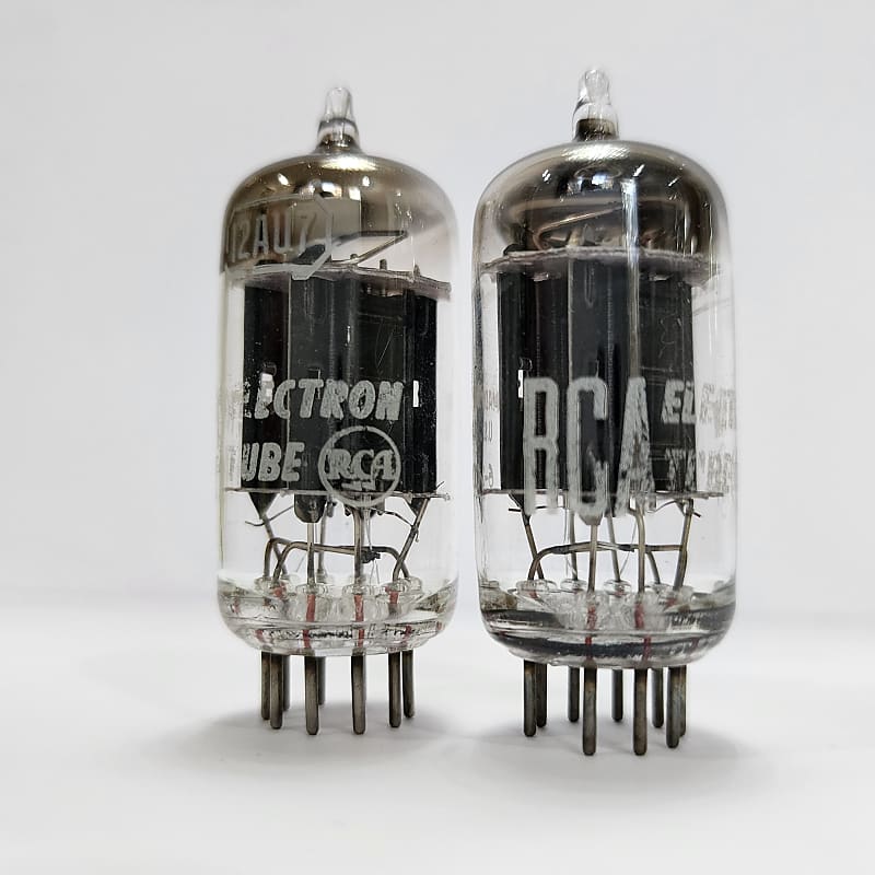 1956 RCA 12AU7 LONG BLACK PLATE D GETTER Tubes PAIR