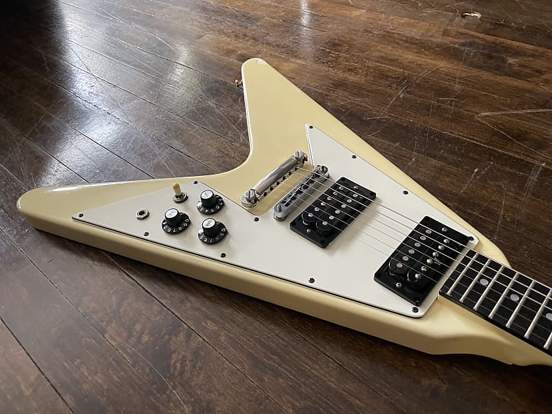 1980s Burny RFV-75 Flying V Electric Guitar Alpine White MIJ