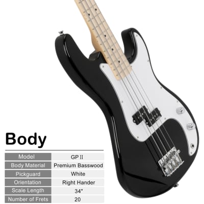 Glarry GP II Electric Bass Guitar with Wilkinson Pickup, Warwick Bass Strings, Bone Nut 2020s Black image 4