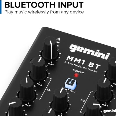 Gemini Sound MM1BT Bluetooth Professional Audio 2-Channel Dual Mic Input Stereo 2-Band Rotary Compact DJ Podcast Mixer with Cross-Fader and Individual Gain Control image 5